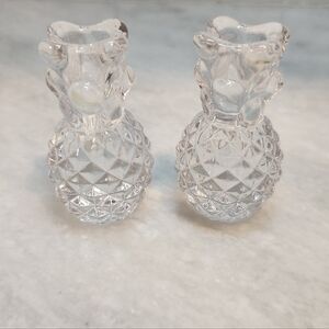Williams Sonoma Glass Pineapple Tiny Tapers Candle Holders Set of 2